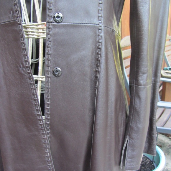 GUESS WHIPSTICHED BROWN LEATHER 3/4 LONG JACKET M - Picture 7 of 8